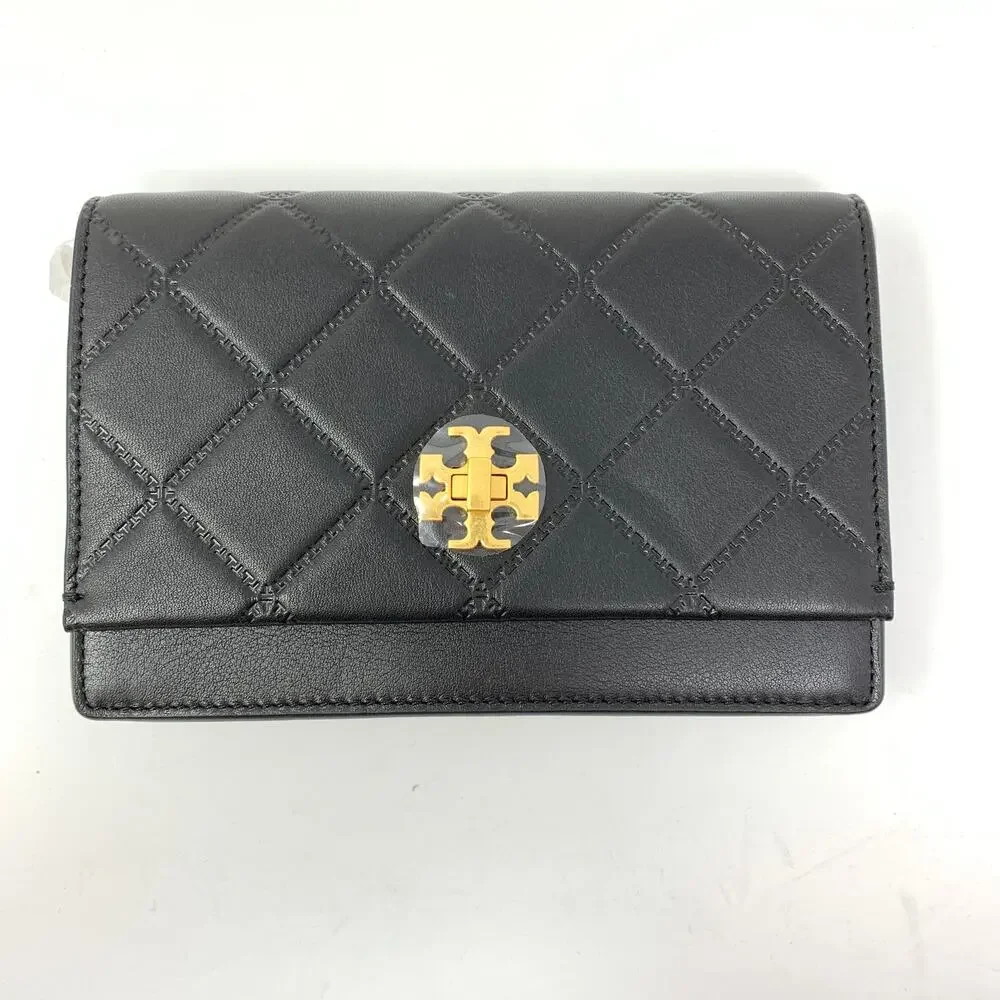 Tory Burch Quilted Georgia Turnlock Mini Leather Crossbody Handbag Black NEW